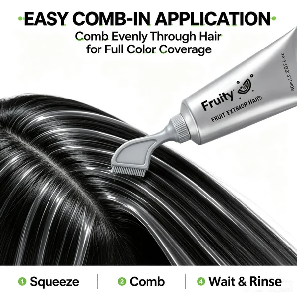 🍇Fruit Extract Hair Dye Comb/ Hair Dye Cream Portable Home Use, Gentle Plant-Based Hair Dye, Reusable No Mix Hair Color✨