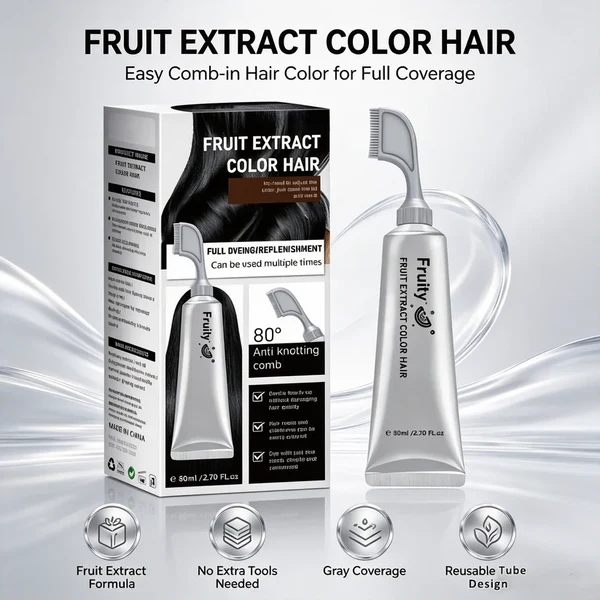🍇Fruit Extract Hair Dye Comb/ Hair Dye Cream Portable Home Use, Gentle Plant-Based Hair Dye, Reusable No Mix Hair Color✨